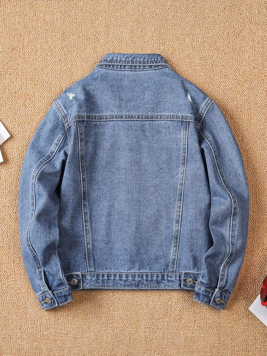 Boy's Ripped Long Sleeve Button Front Denim Jacket Coat Outerwear