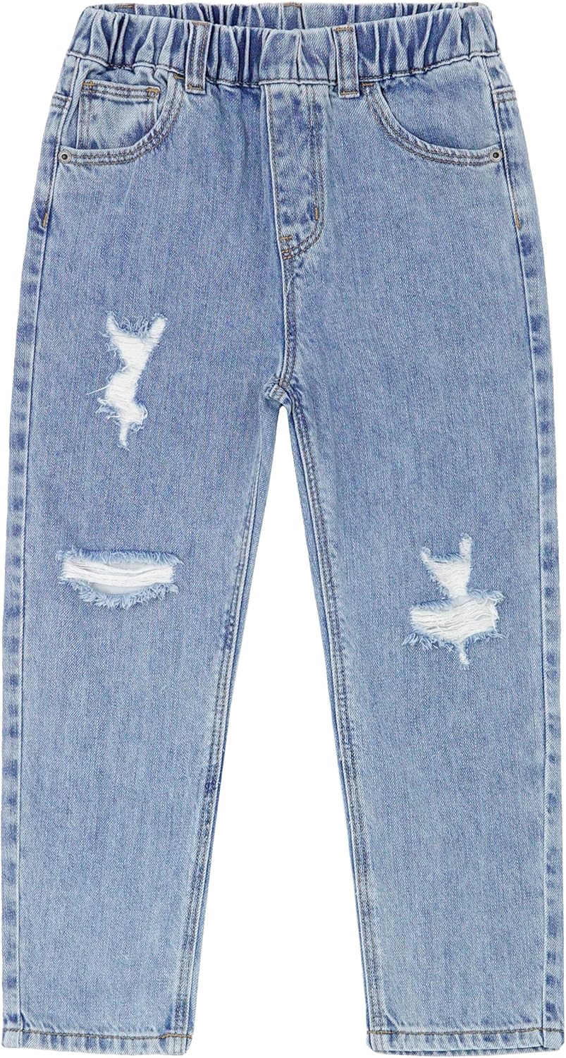 Girls Slim Fit Pull On Jeans,Ribbed Waistband Stretch Denim Pants
