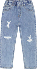 Girls Slim Fit Pull On Jeans,Ribbed Waistband Stretch Denim Pants