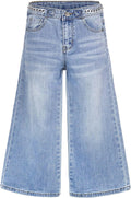 Girls Slim Fit Jeans,6T-14T Flash Chain Wide Leg Denim Pants Wide Leg Denim Pants