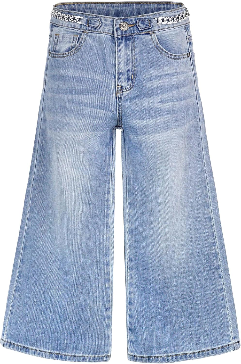 Girls Slim Fit Jeans,6T-14T Flash Chain Wide Leg Denim Pants Wide Leg Denim Pants