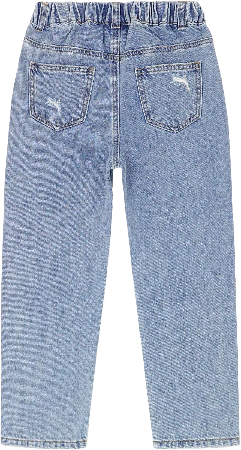 Girls Slim Fit Pull On Jeans,Ribbed Waistband Stretch Denim Pants